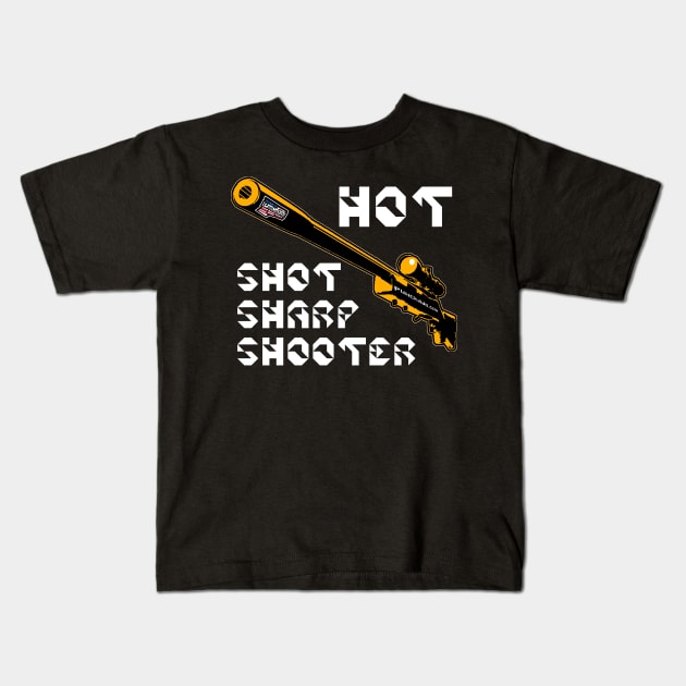 Hot Shot Sharp Shooter, v. Code Orange Wht Text Kids T-Shirt by punchado